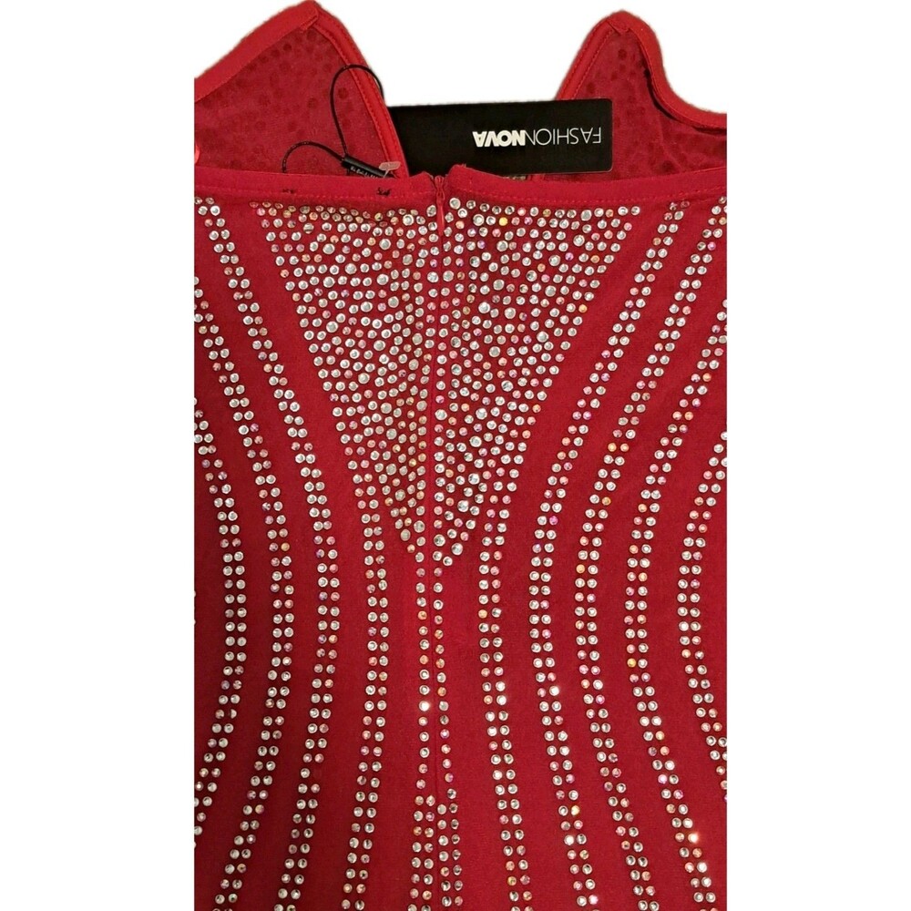 Fashion Nova NWT Glammed Up Embellished Red Mini Dress Misses Size Large - Picture 10 of 11